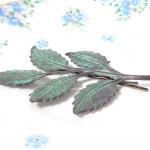 Large Verdigris Leaf Branch Hair Pin - Woodland..