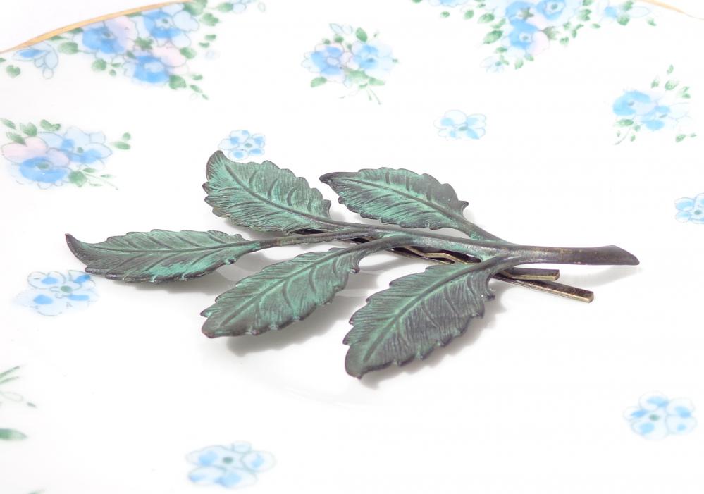 Large Verdigris Leaf Branch Hair Pin - Woodland Collection - Whimsical - Nature - Bridal